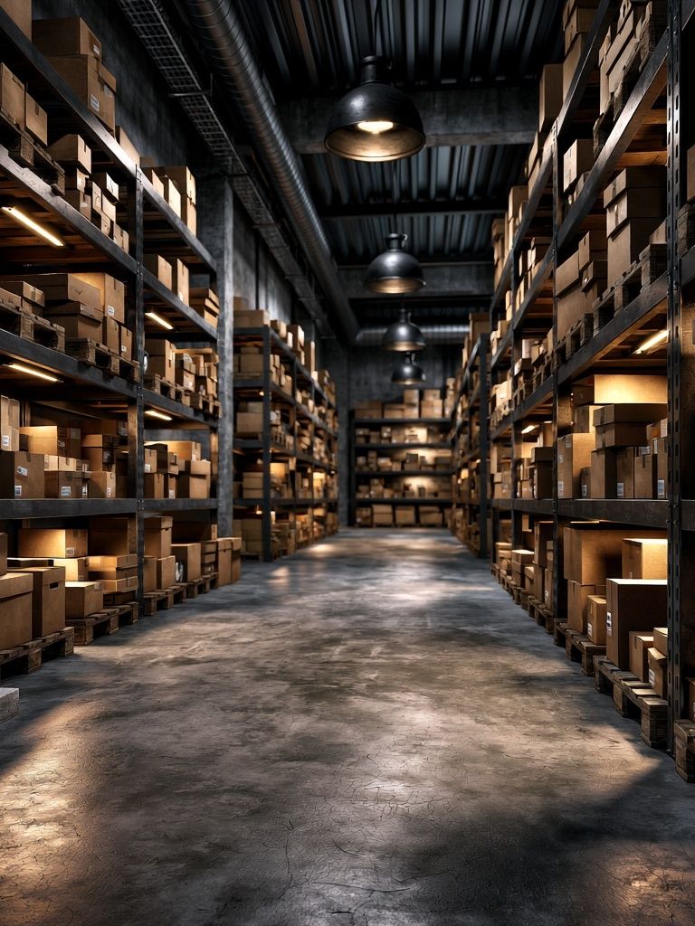 Industrial Warehouse Aisle Photography Poster. poster detail