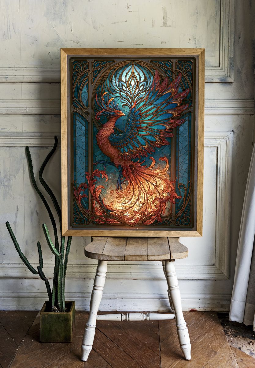Phoenix Stained Glass Poster. room preview