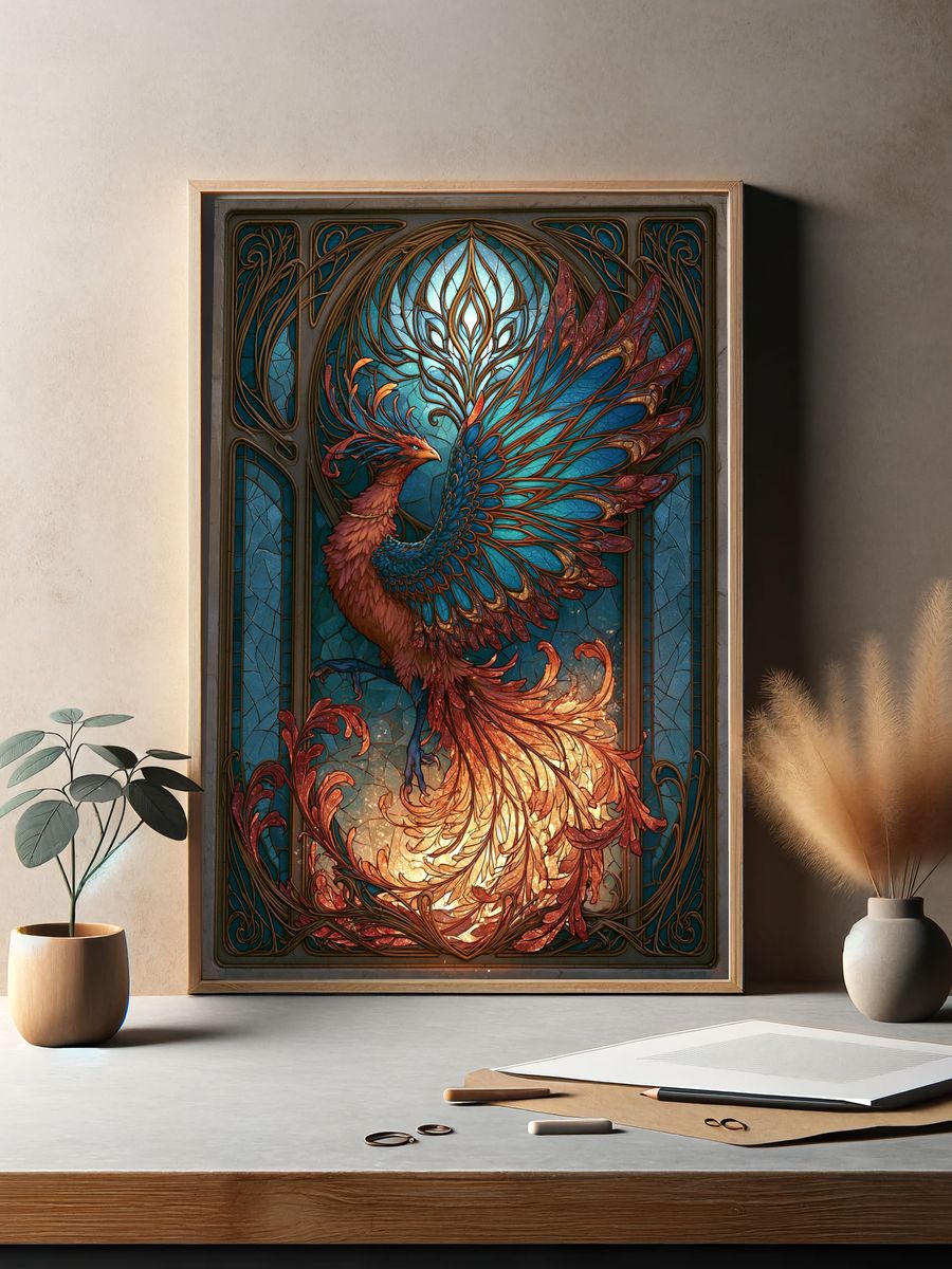 Phoenix Stained Glass Poster. — room view 2
