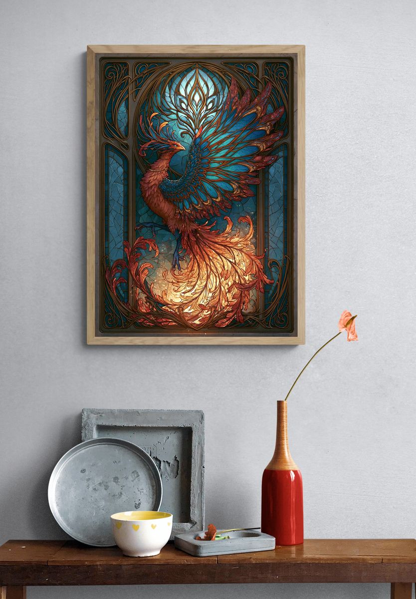 Phoenix Stained Glass Poster. — room view 3