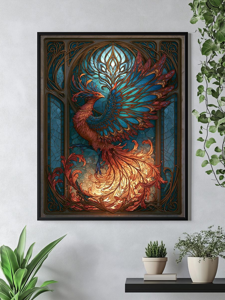 Phoenix Stained Glass Poster. — room view 4