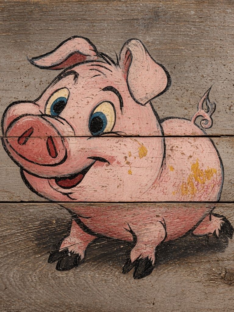 Smiling Pig Rustic Illustration Poster. poster — illustration art