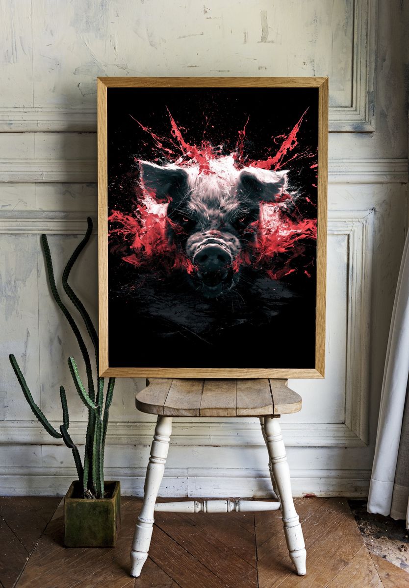 Explosive Pig Portrait Print. — room view 1
