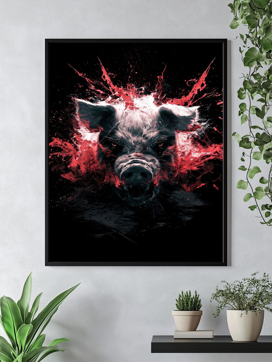 Explosive Pig Portrait Print. — room view 4