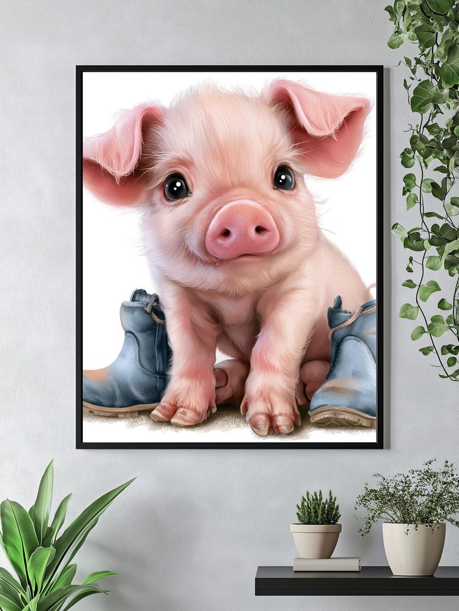 Cute Piglet Illustration Poster. — room view 4