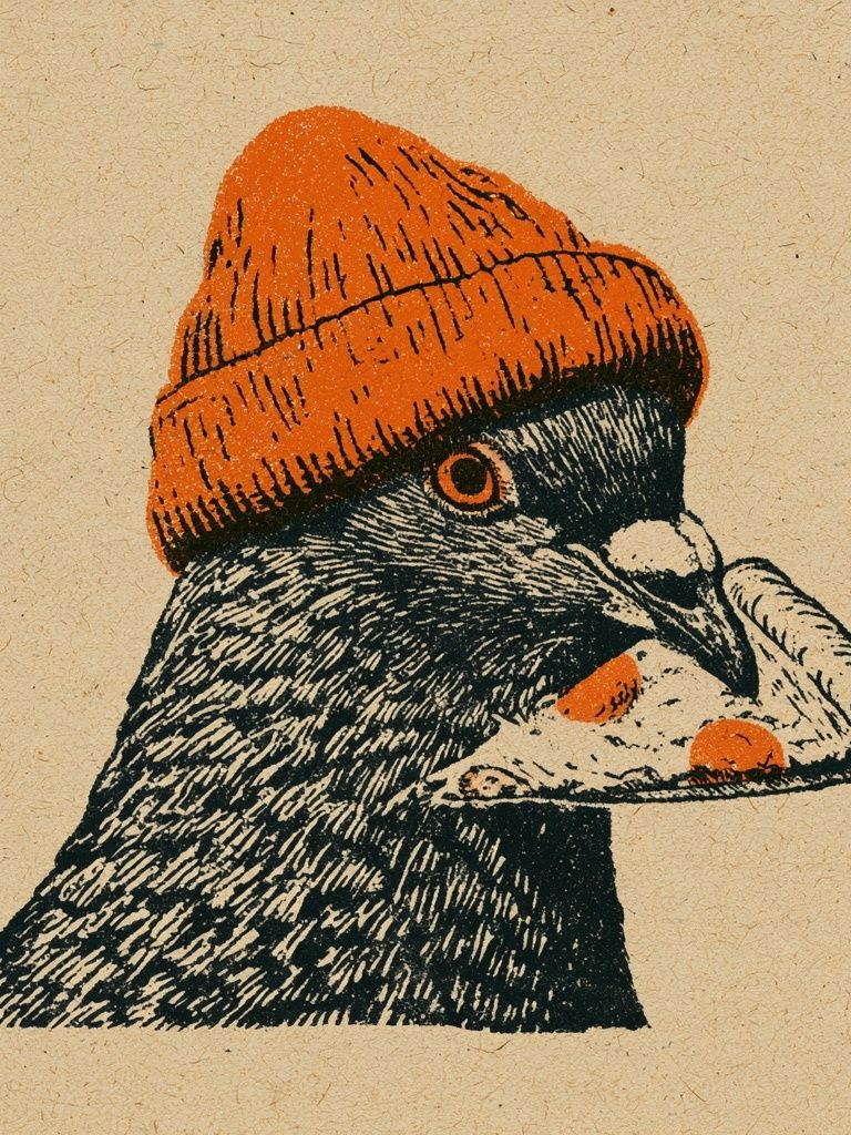Pigeon in Orange Beanie Print. poster detail
