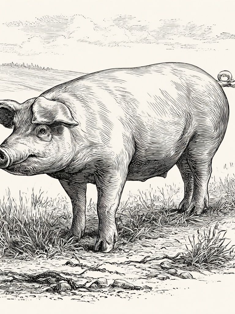 Pig Sketch Illustration Poster. poster detail