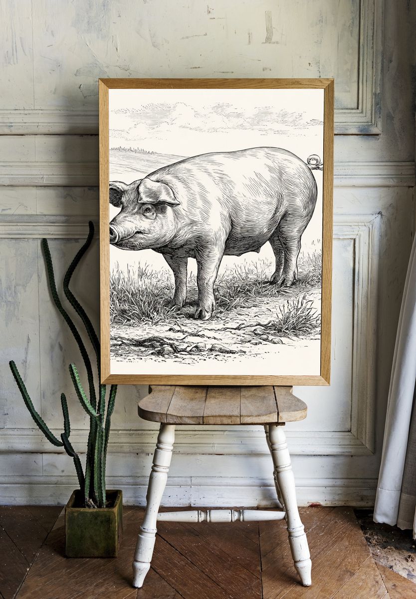 Pig Sketch Illustration Poster. room preview