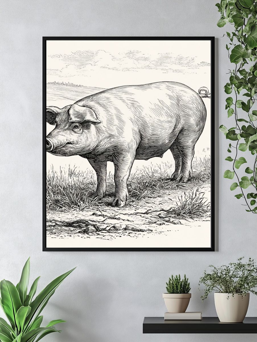 Pig Sketch Illustration Poster. — room view 4
