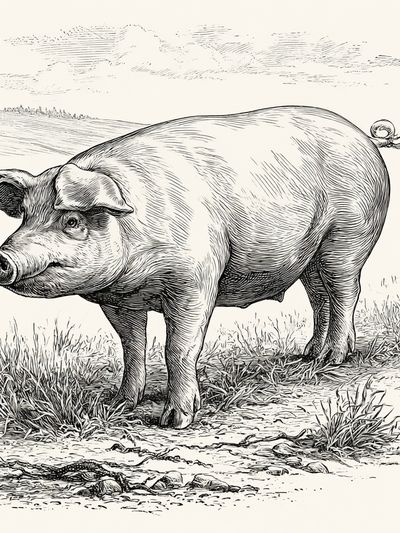 Pig Sketch Illustration Poster.