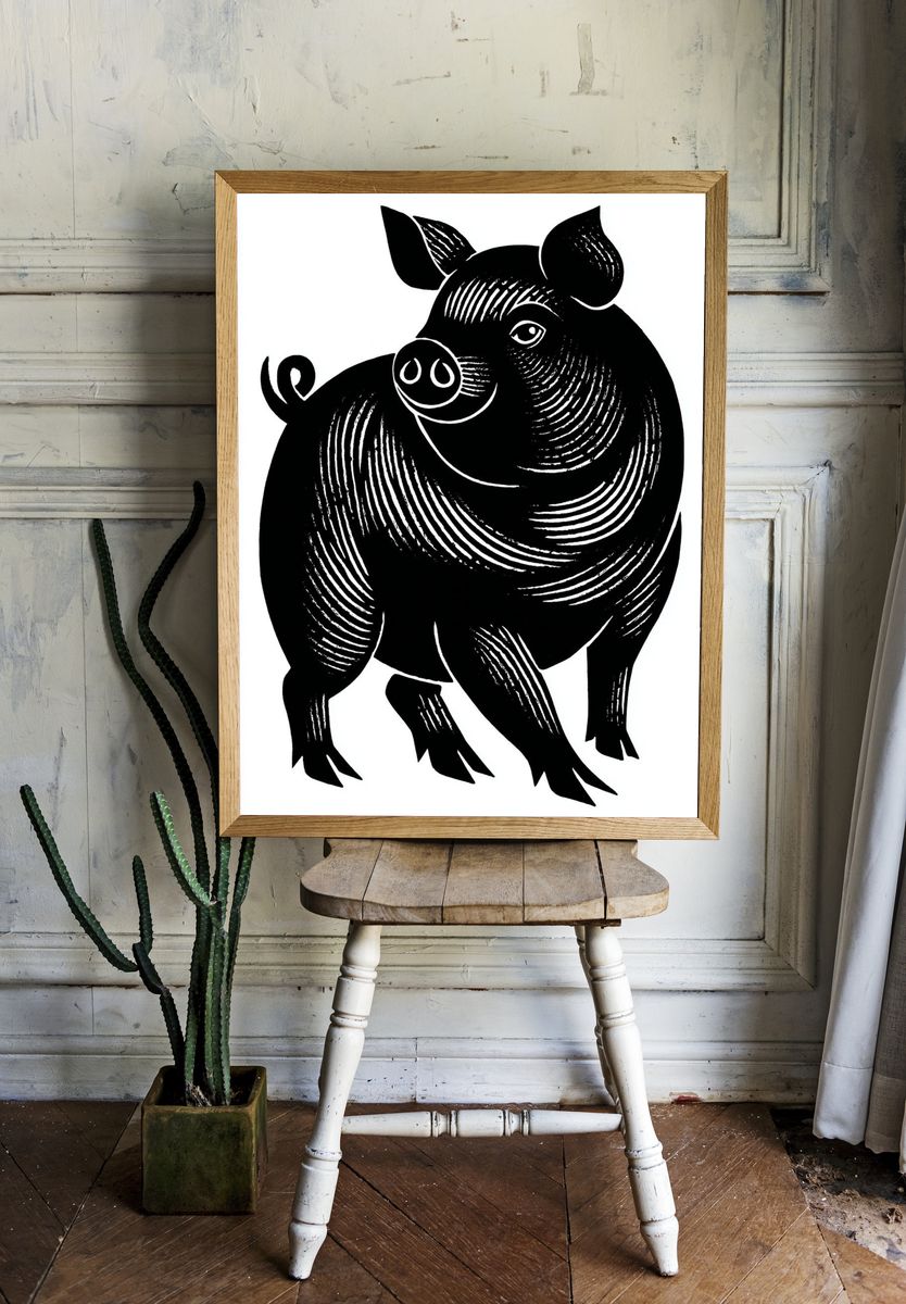 Playful Pig Illustration Poster. — room view 1
