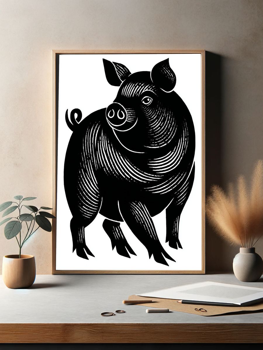 Playful Pig Illustration Poster. — room view 2