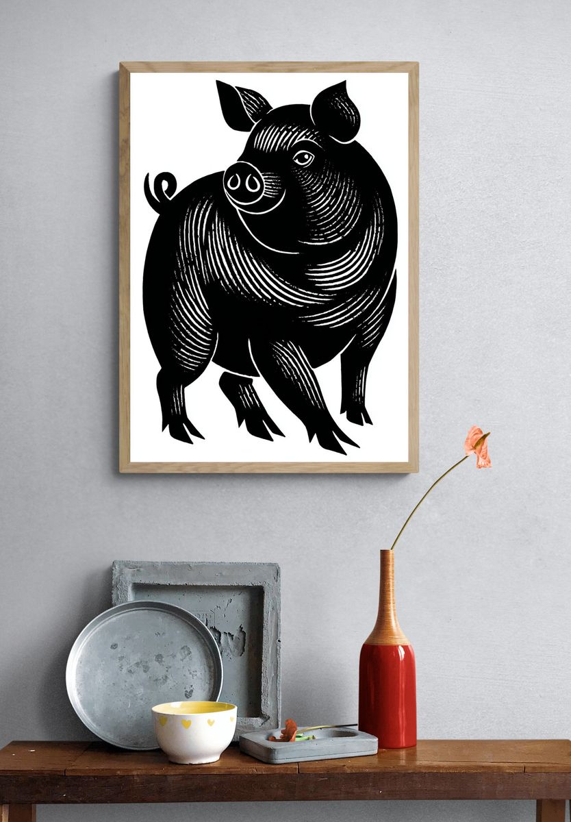Playful Pig Illustration Poster. — room view 3