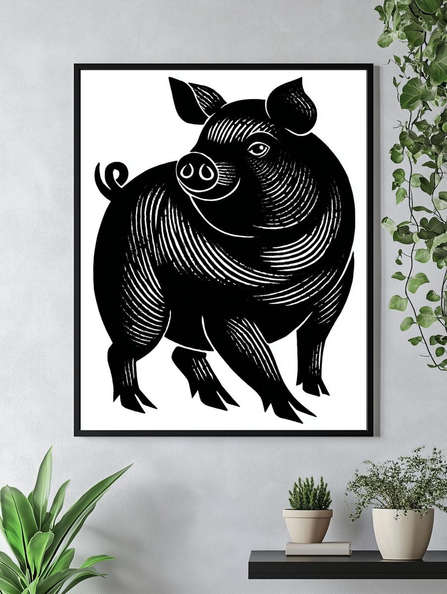 Playful Pig Illustration Poster. — room view 4