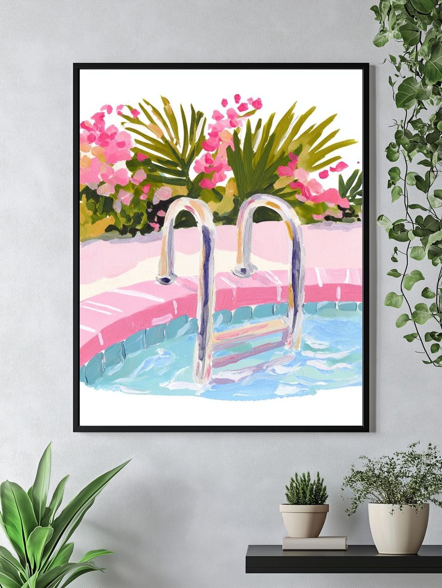 Swimming Pool with Flowers — Illustration Print. — room view 4