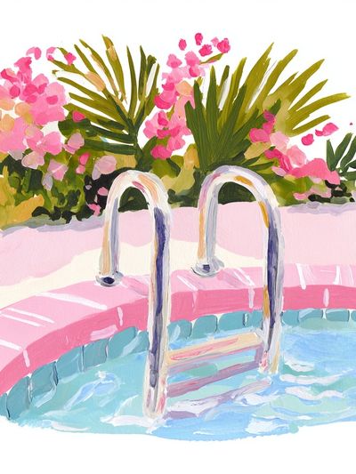 Swimming Pool with Flowers — Illustration Print. poster print