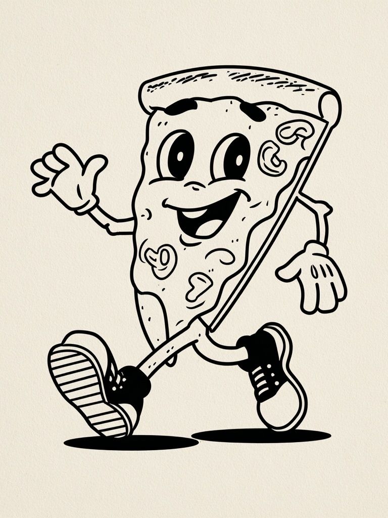Happy Pizza Character — Cartoon Print. poster — illustration art
