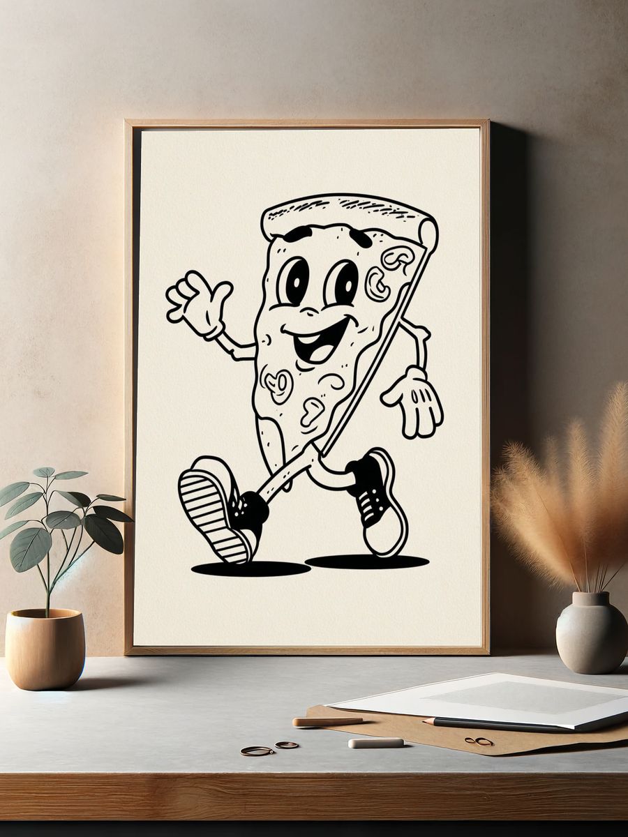 Happy Pizza Character — Cartoon Print. — room view 2