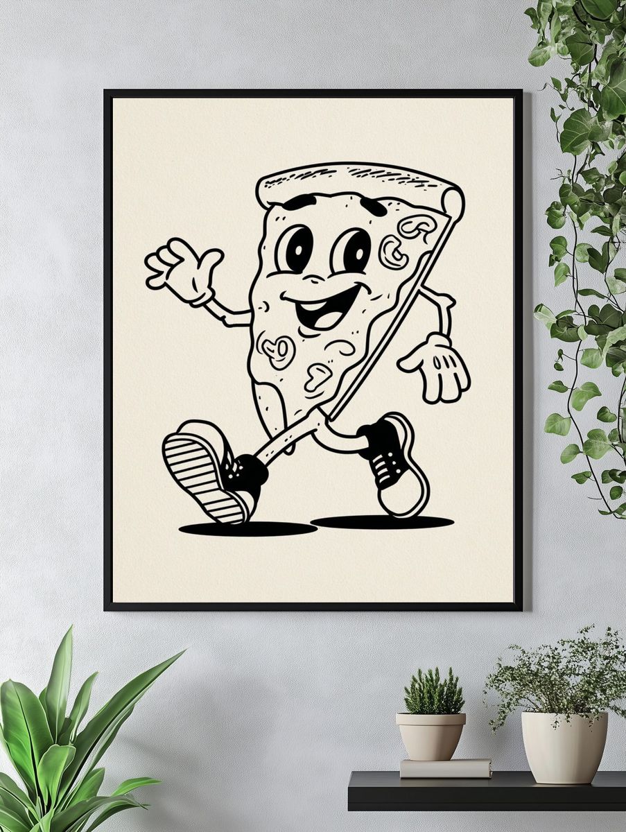 Happy Pizza Character — Cartoon Print. — room view 4