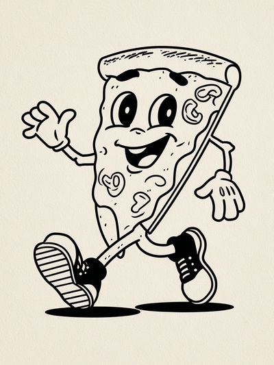 Happy Pizza Character — Cartoon Print. poster print