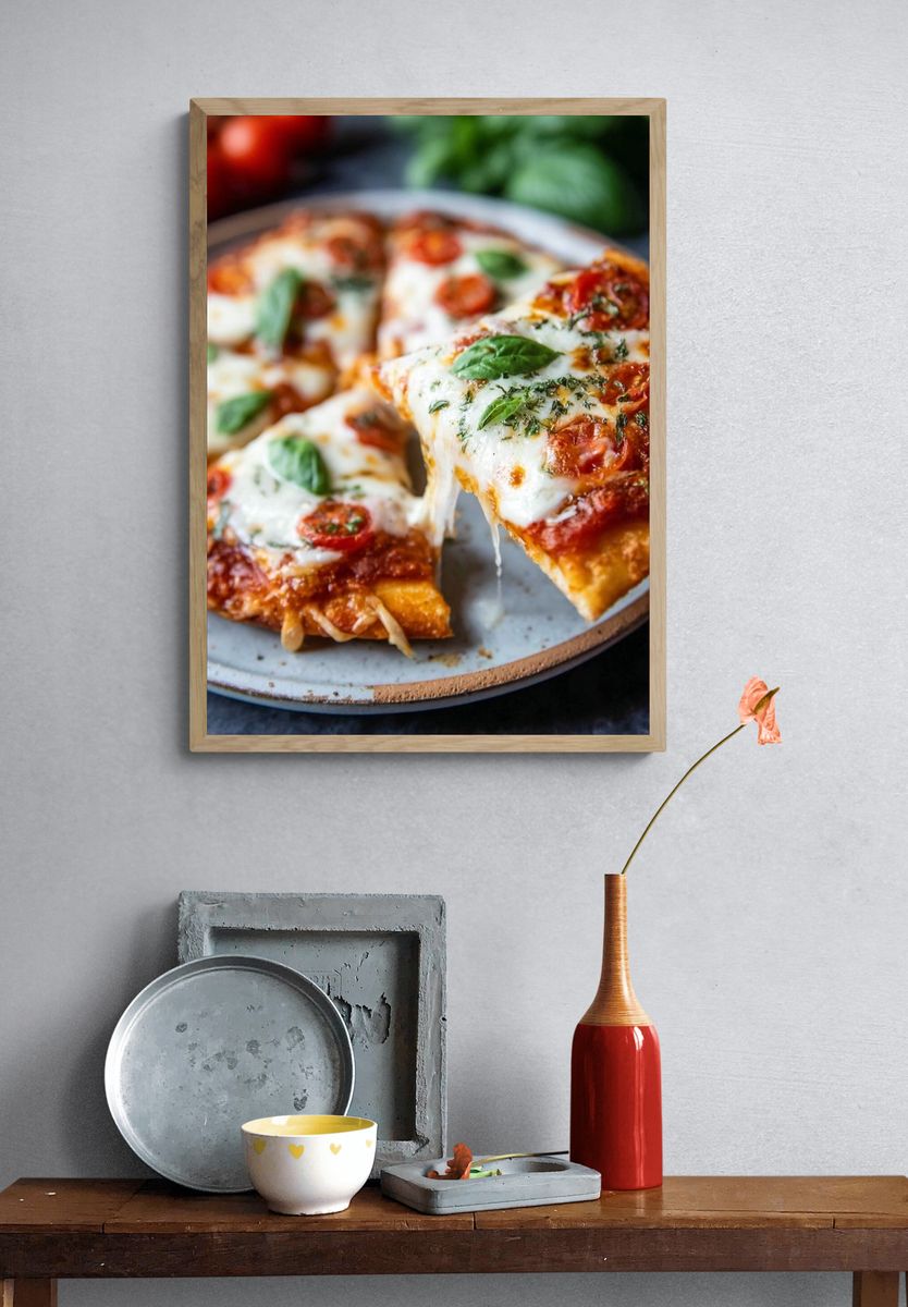 Margherita Pizza Food Photography Poster. — room view 3
