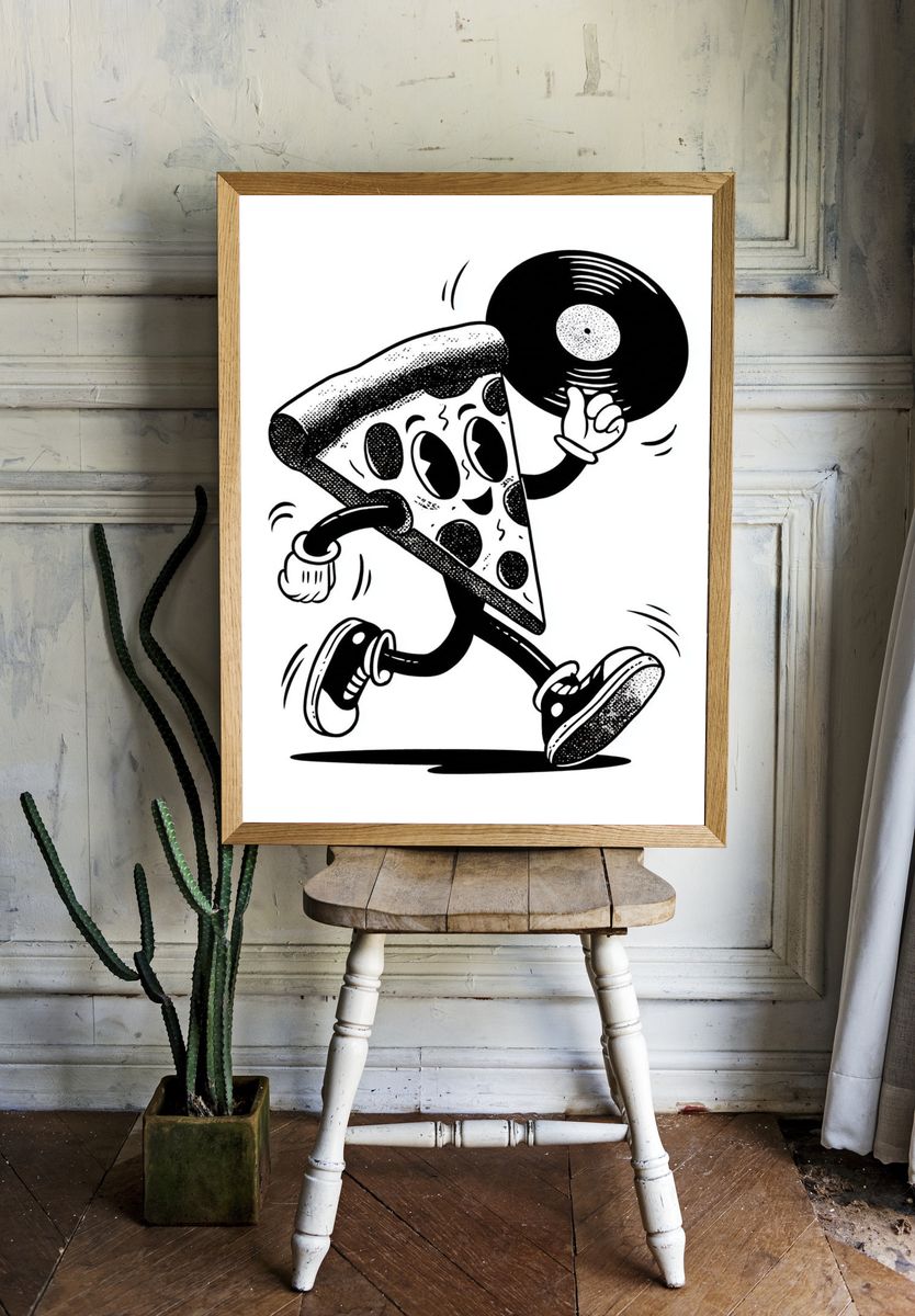 Pizza Character — Cartoon Print. — room view 1