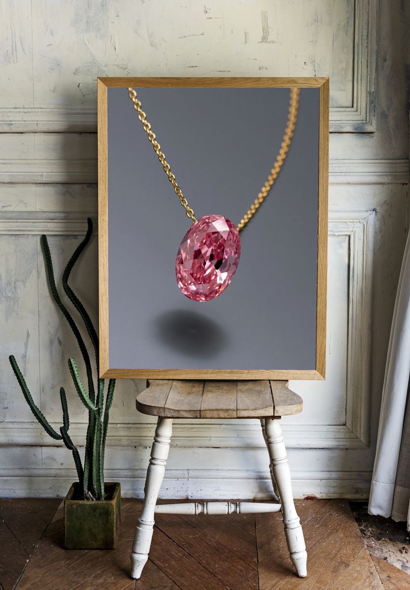 Pink Gem Pendant Photography Poster. — room view 1