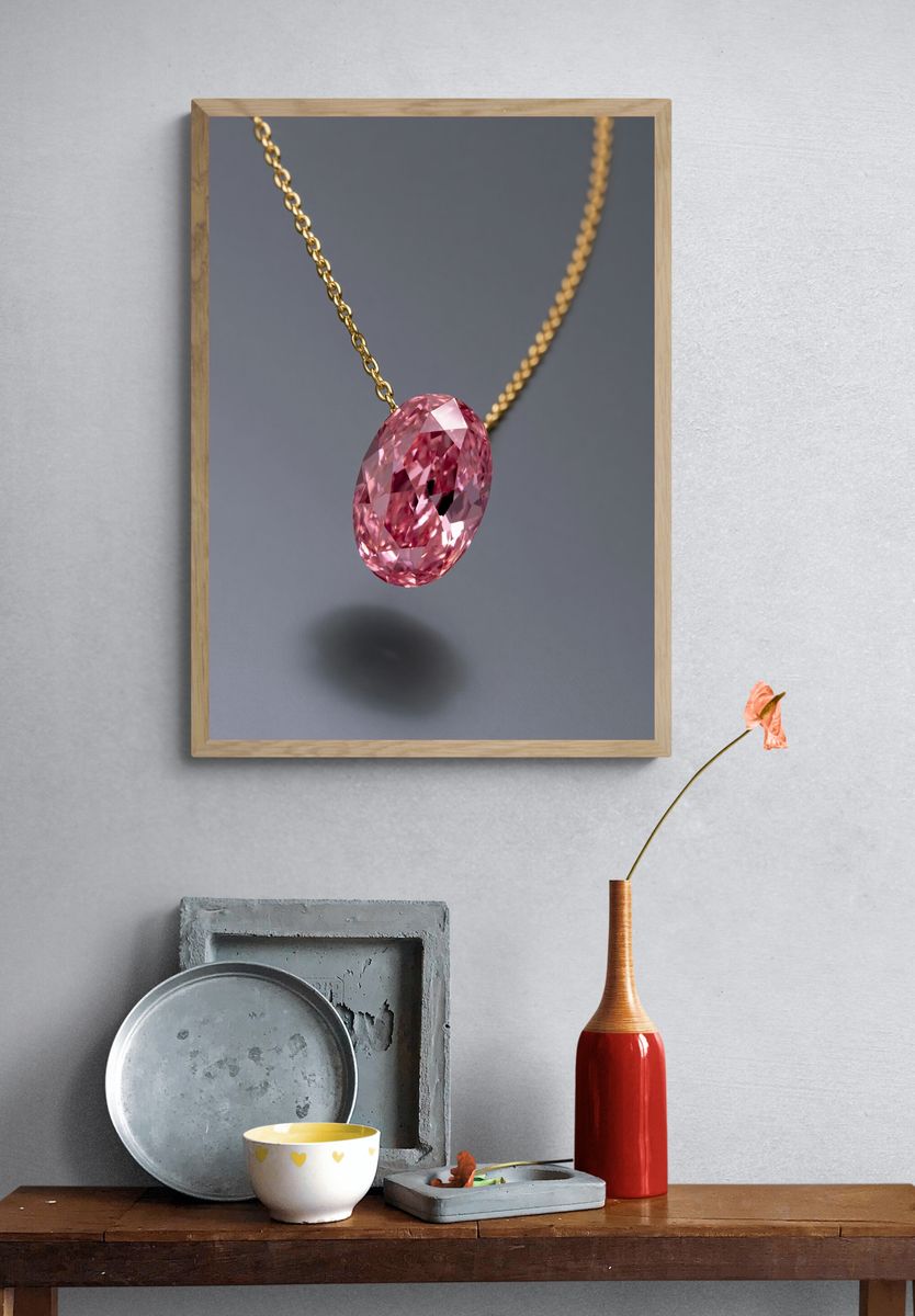 Pink Gem Pendant Photography Poster. — room view 3