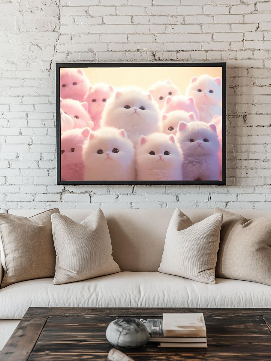 Cute Plush Cats — Illustration Print. — room view 1
