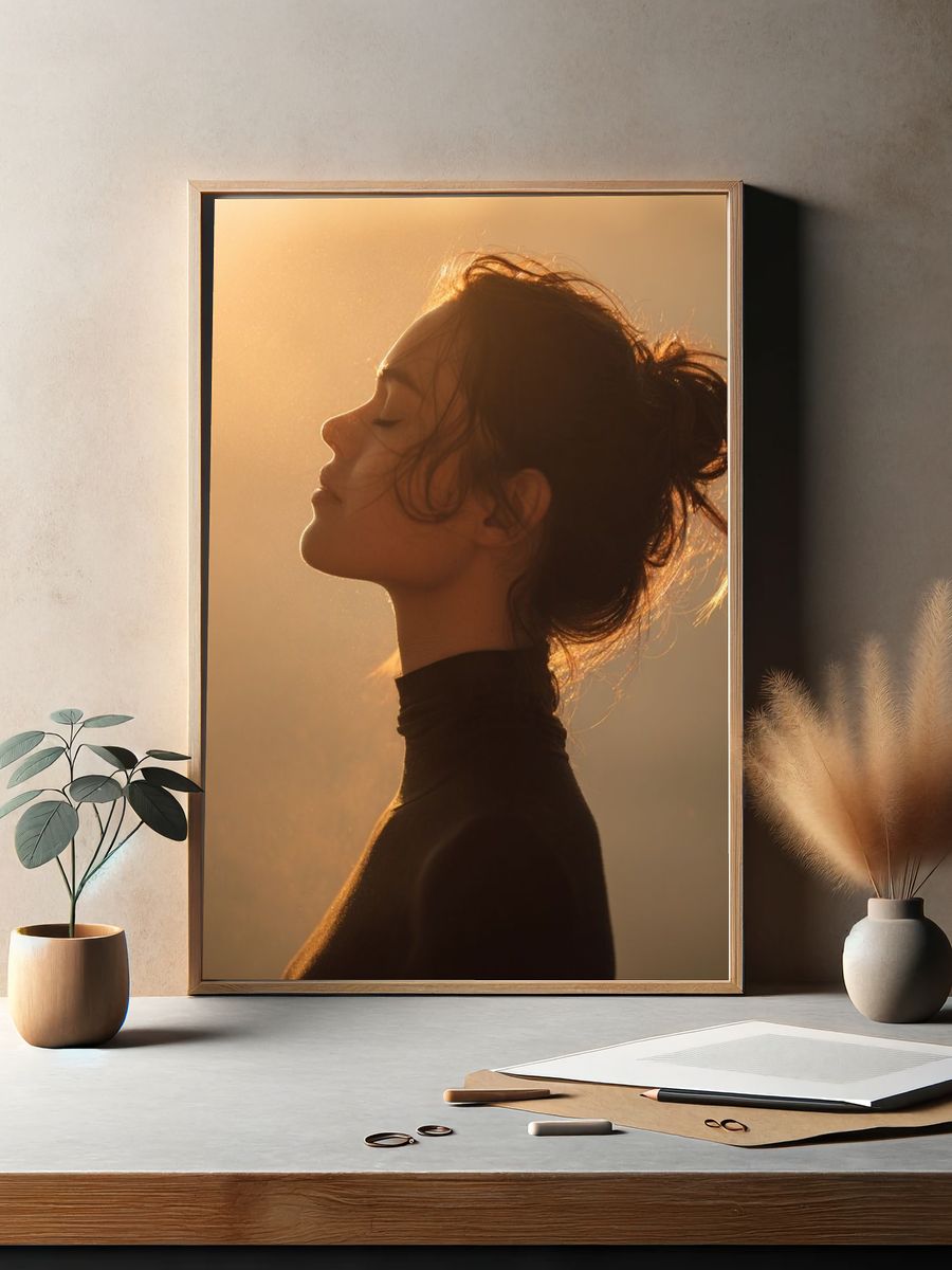 Serene Profile in Golden Light — Photography Print. — room view 2