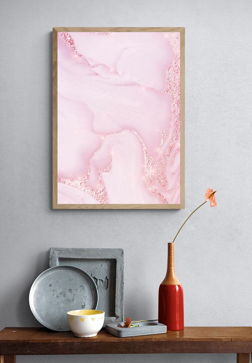 Pink Marble Glitter Poster. — room view 3
