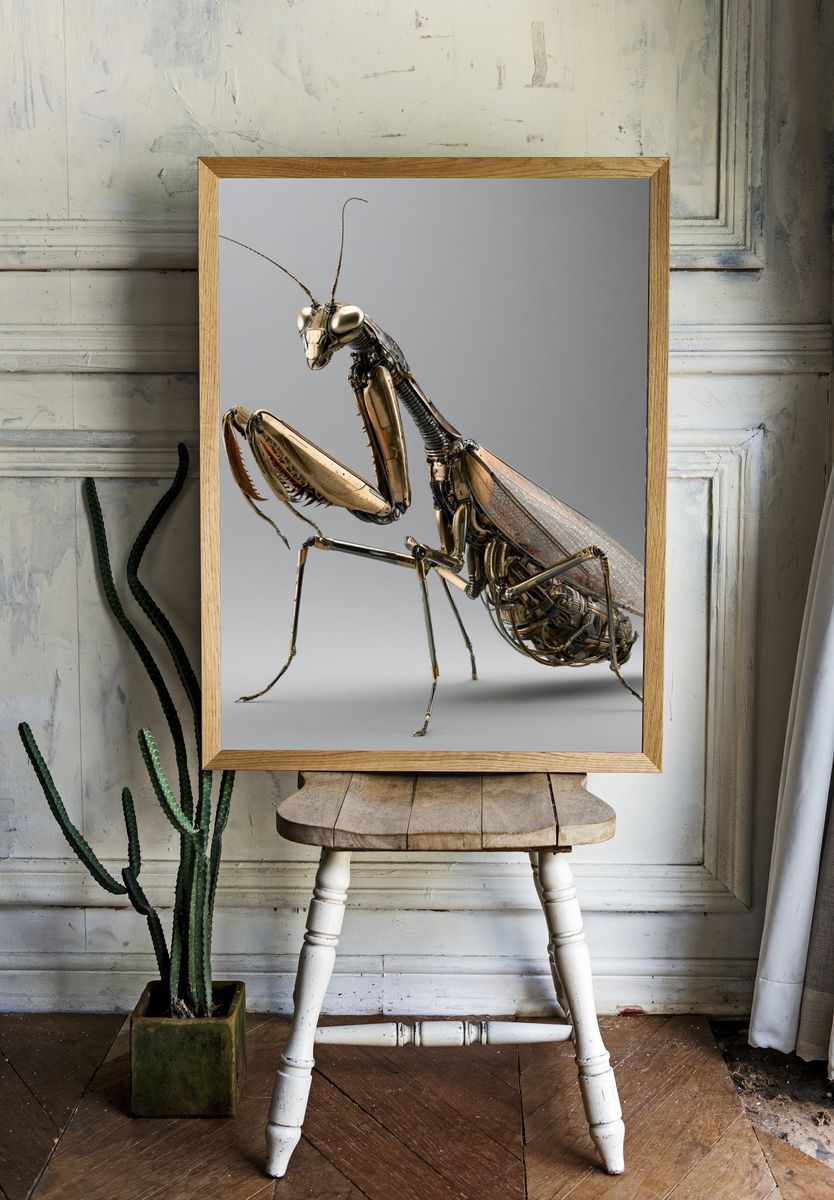 Golden Praying Mantis Illustration Poster. — room view 1