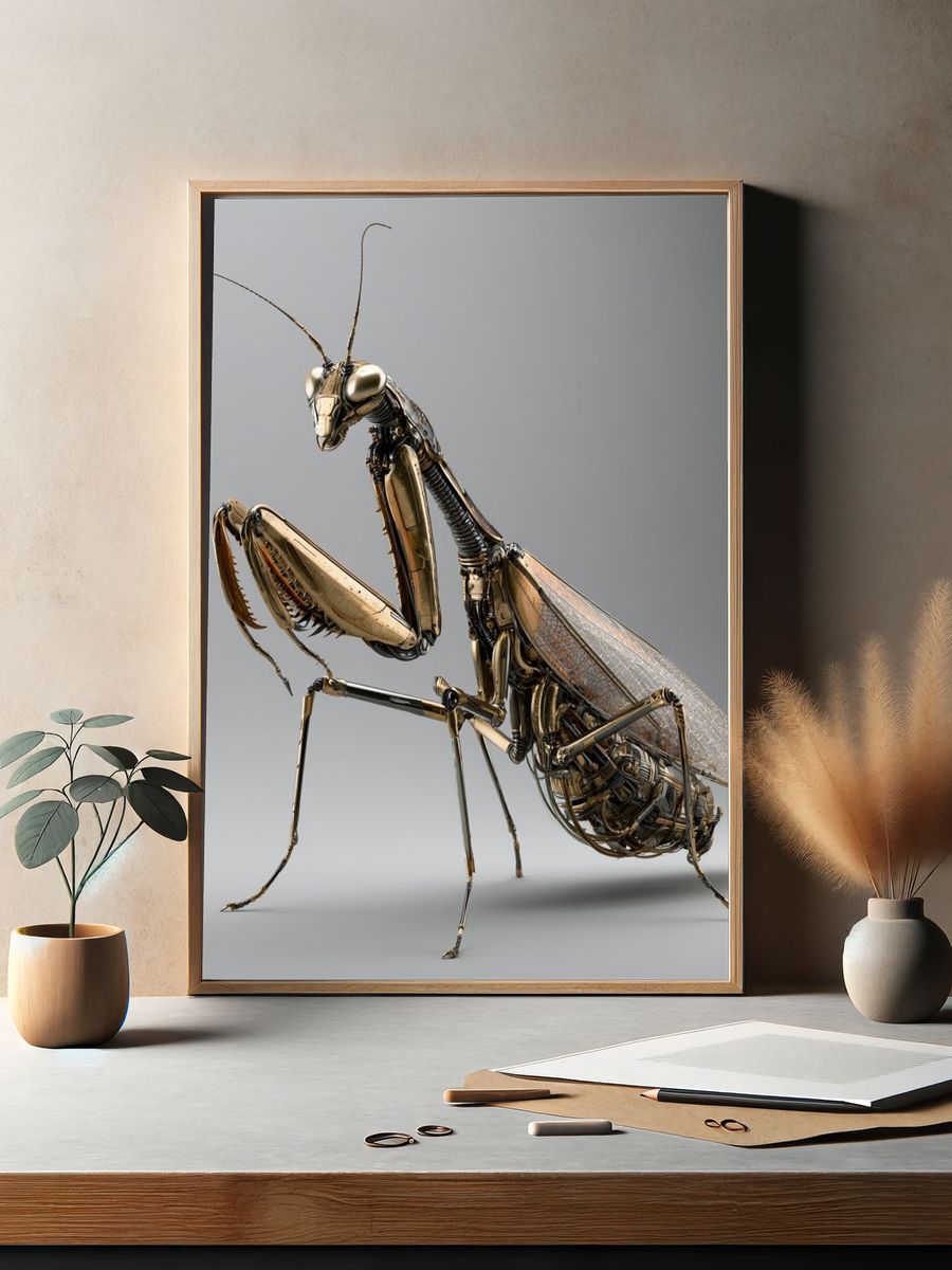 Golden Praying Mantis Illustration Poster. — room view 2