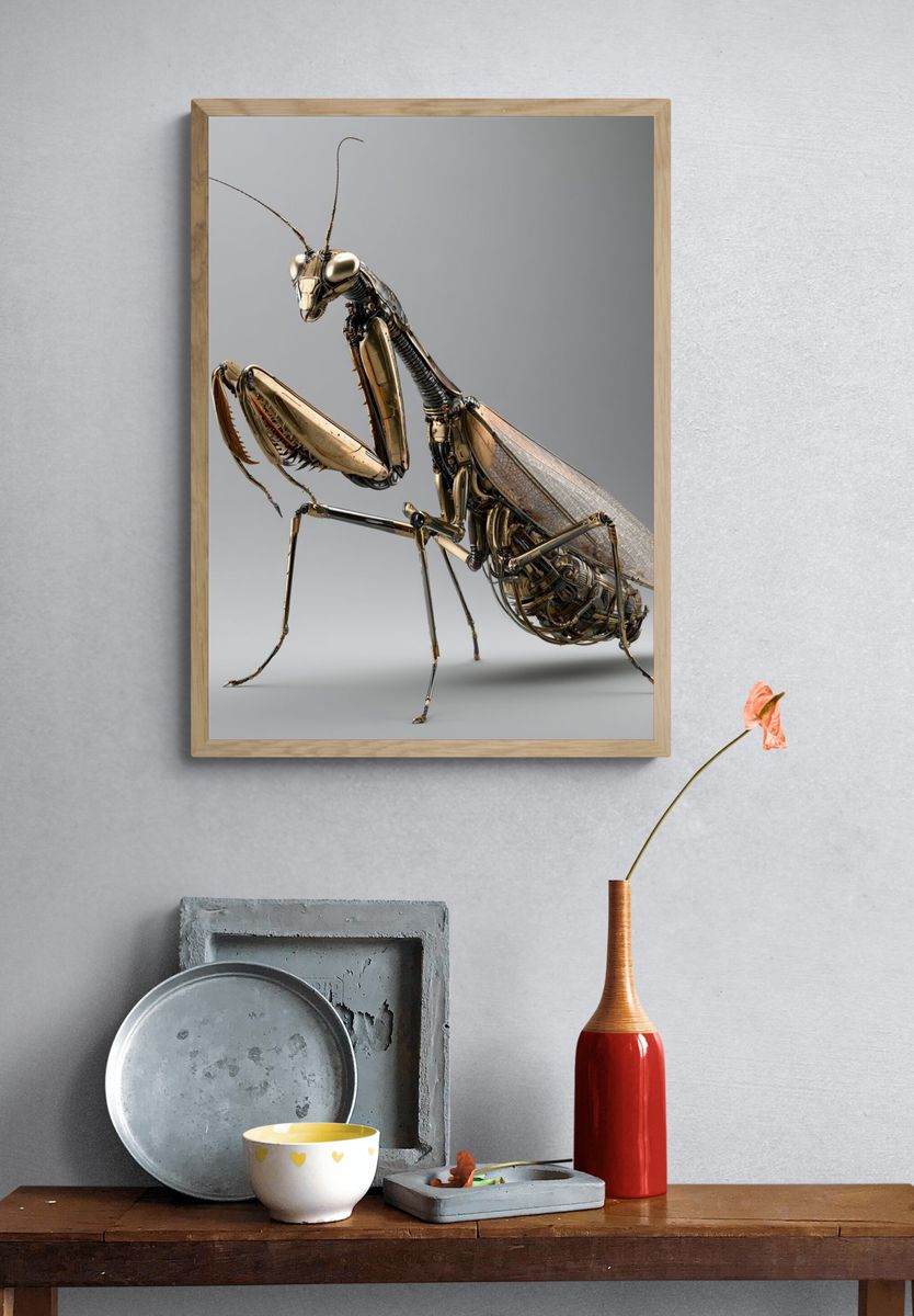 Golden Praying Mantis Illustration Poster. — room view 3