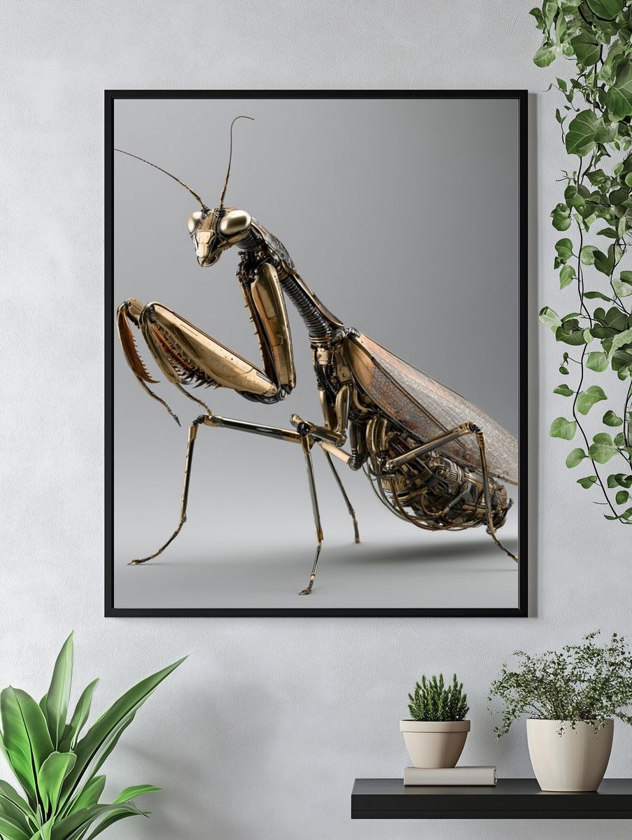 Golden Praying Mantis Illustration Poster. — room view 4