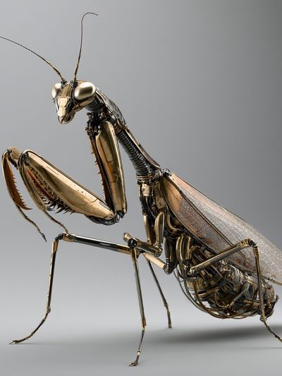 Golden Praying Mantis Illustration Poster.