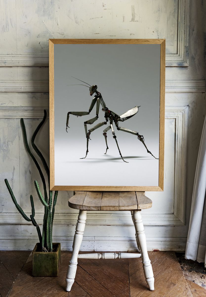 Mechanical Praying Mantis Illustration Poster. — room view 1