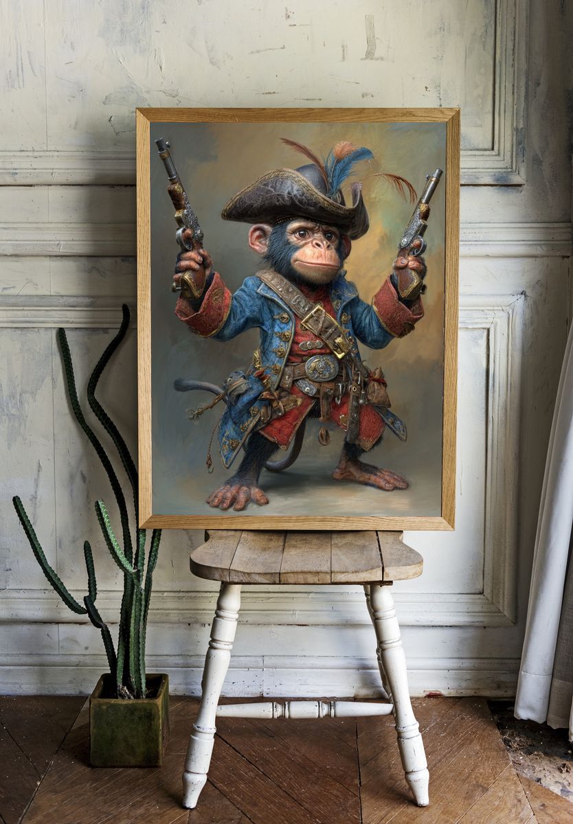 Pirate Monkey Illustration Poster. — room view 1