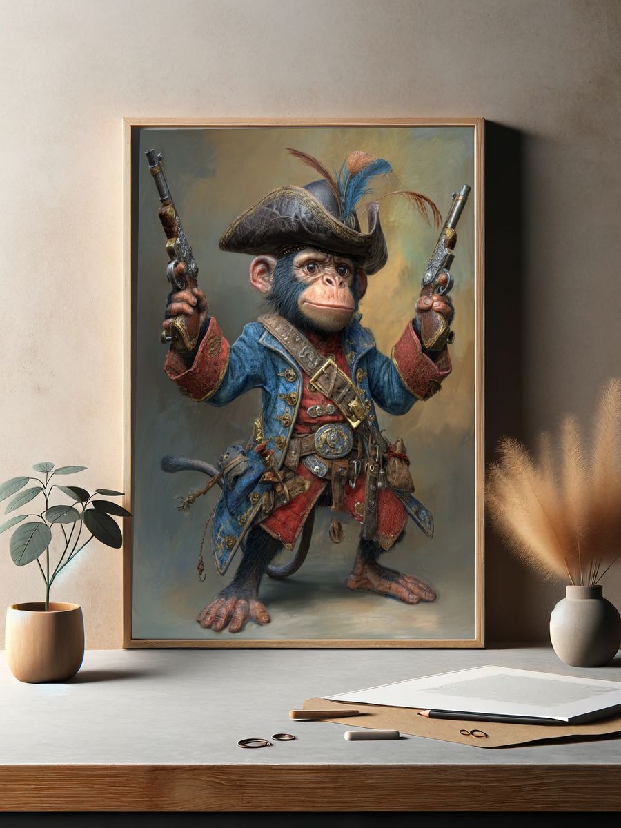 Pirate Monkey Illustration Poster. — room view 2