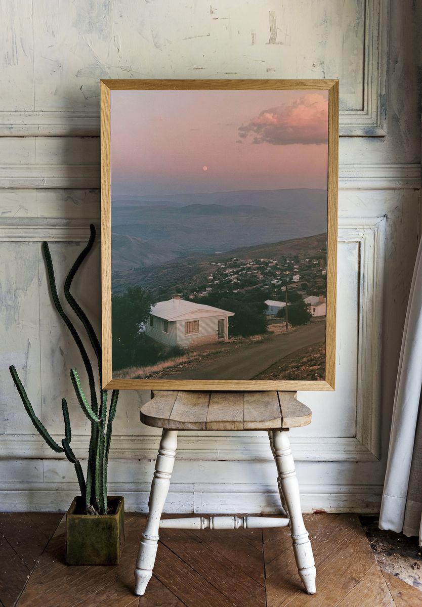 Pink Dusk Mountain Valley Photography Poster. — room view 1