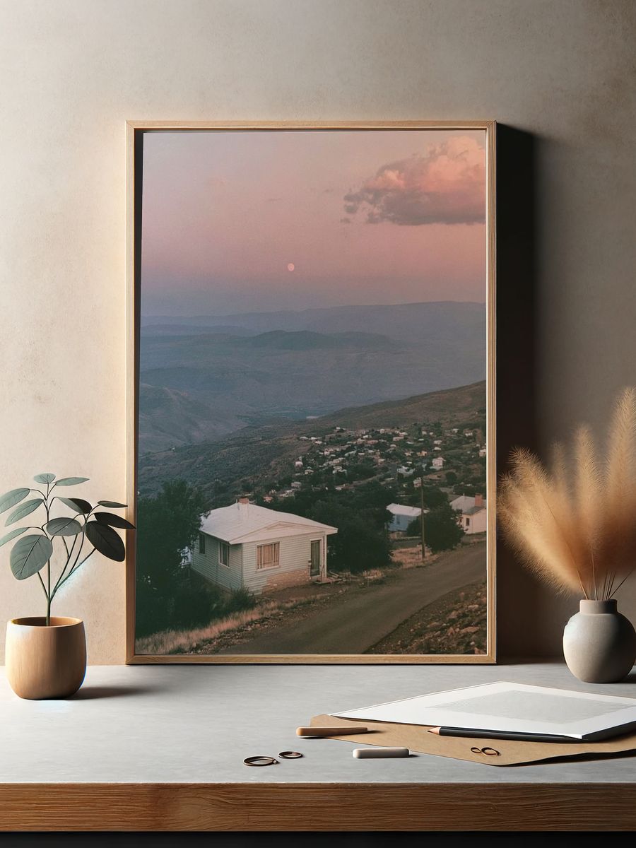 Pink Dusk Mountain Valley Photography Poster. — room view 2