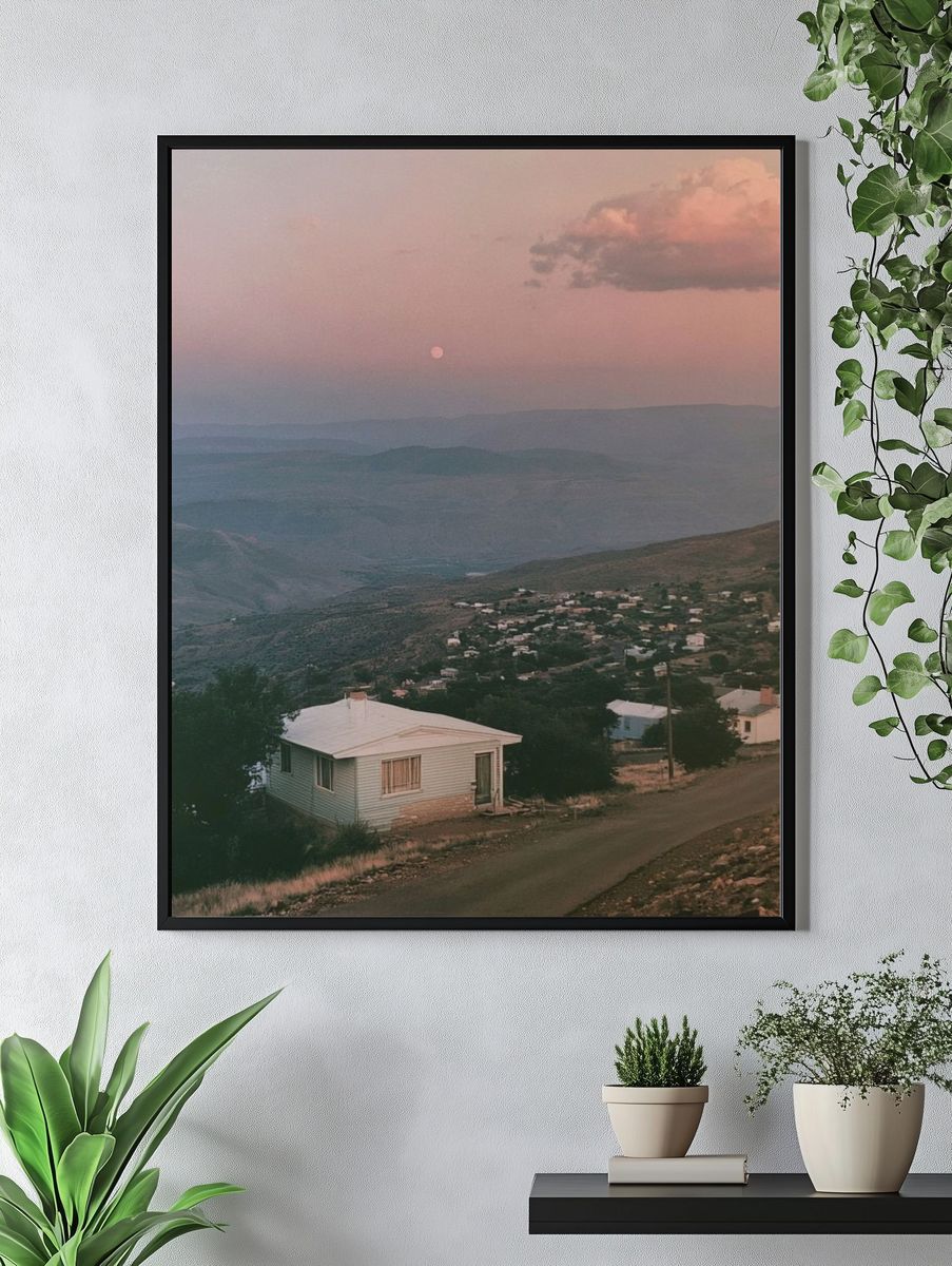 Pink Dusk Mountain Valley Photography Poster. — room view 4