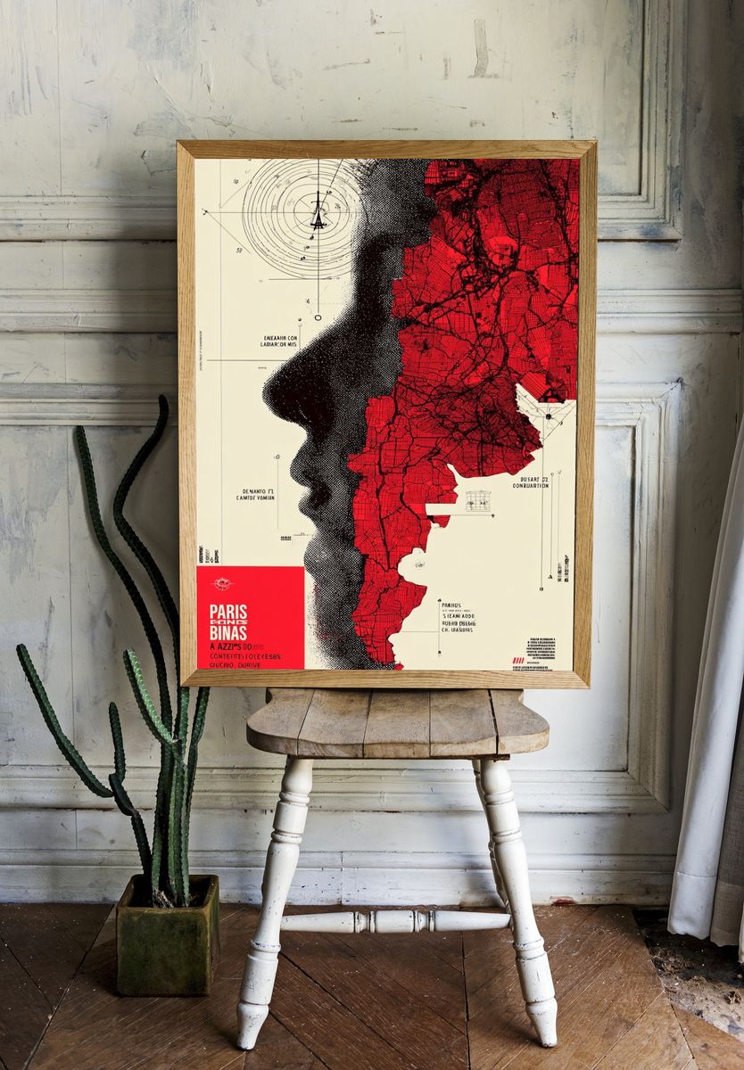 Paris Map Silhouette Poster. — room view 1