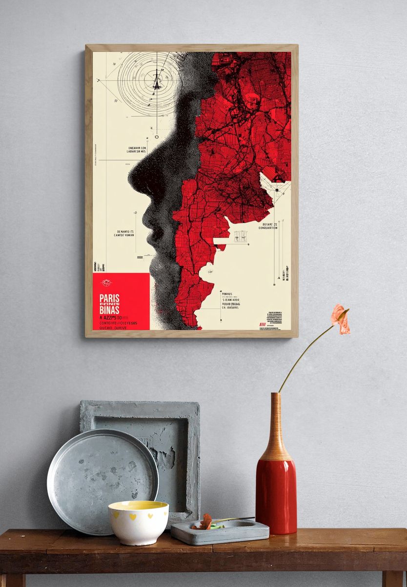 Paris Map Silhouette Poster. — room view 3