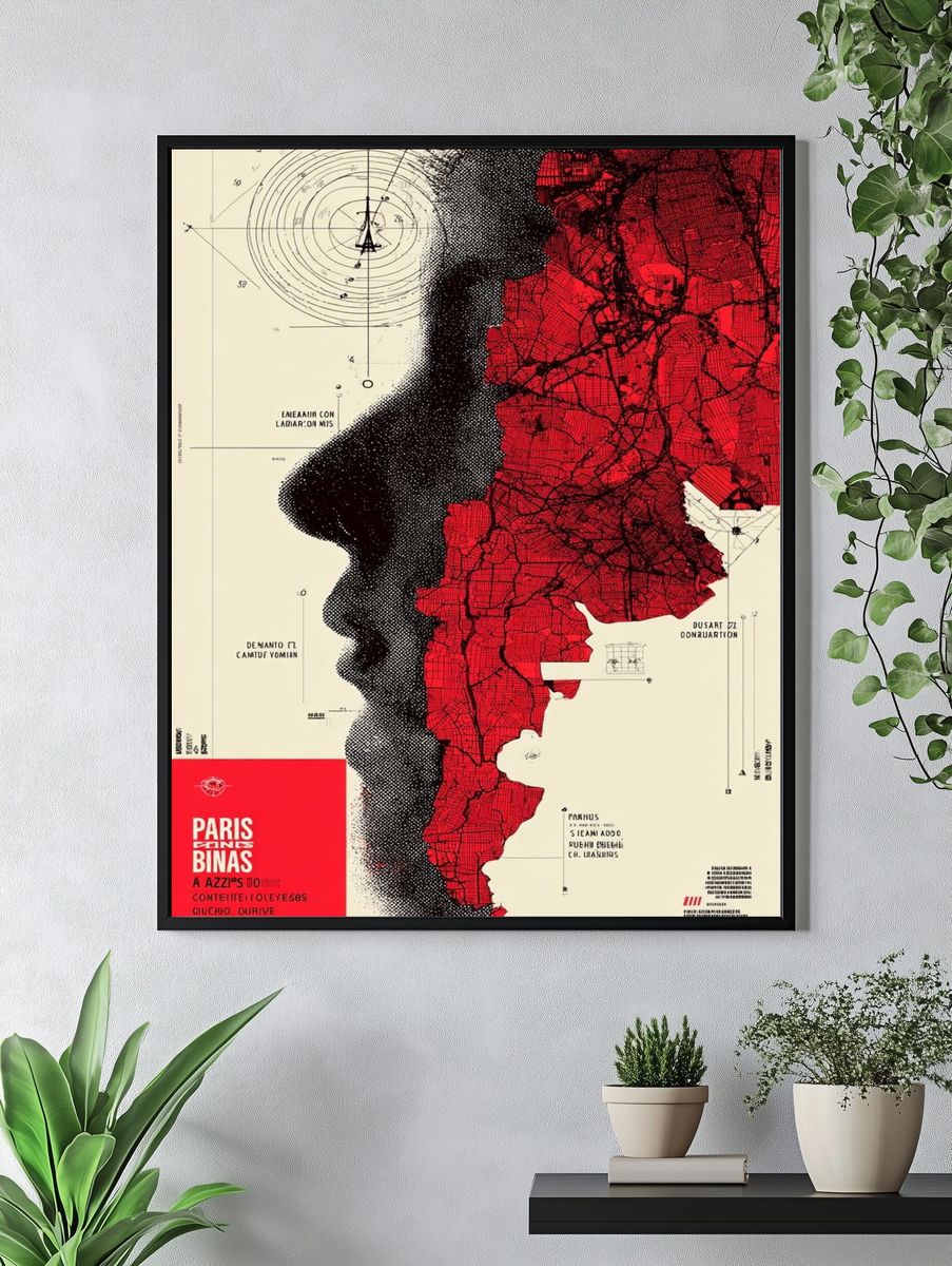 Paris Map Silhouette Poster. — room view 4