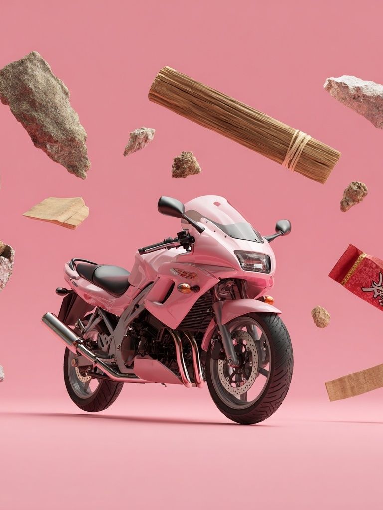 Pink Motorcycle Surreal Illustration Poster. poster — illustration art