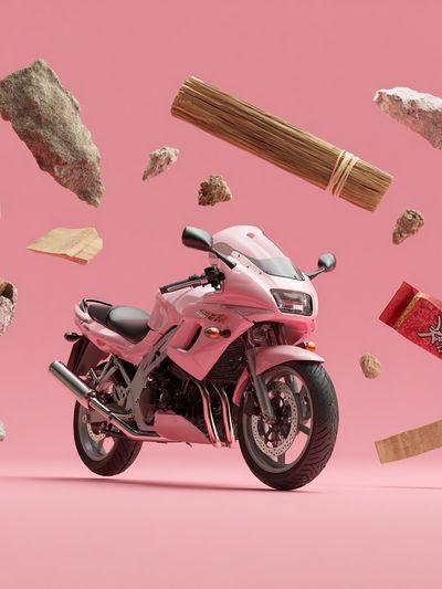 Pink Motorcycle Surreal Illustration Poster. poster print