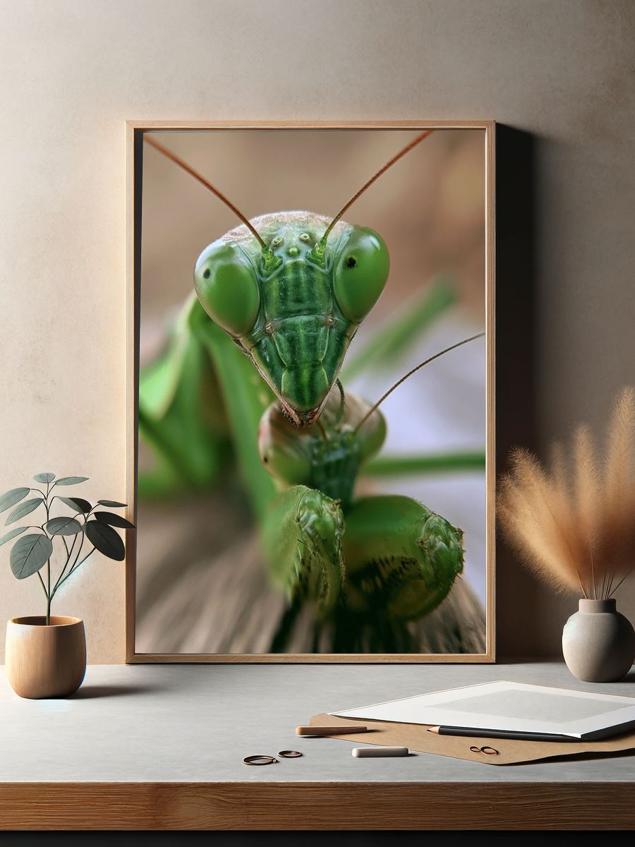 Praying Mantis Macro Photography Poster. — room view 2
