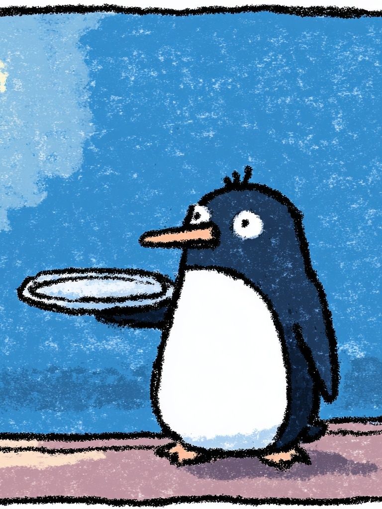 Penguin with Plate — Cartoon Print. poster detail