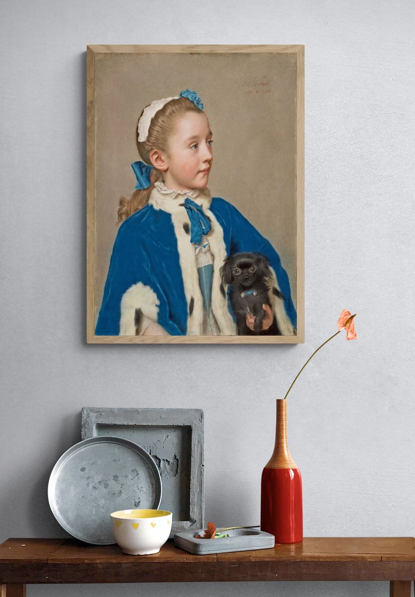 Portrait of a Young Girl with Dog — Fine Art Print. — room view 3